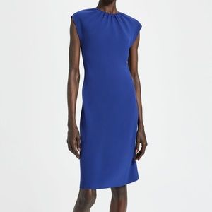 Theory Classic Crepe Blue Shirred Dress Size S